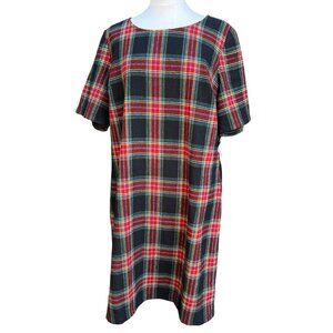 Jessica London Womens Red Black Plaid Shift Dress Academia Size 18 Wool Blend